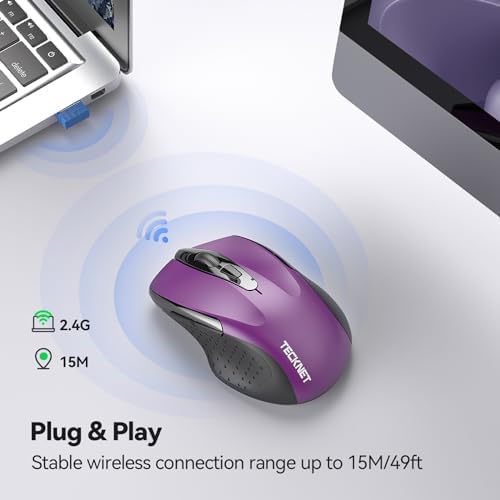 TECKNET Wireless Mouse, 2.4G Ergonomic Optical Mouse, Computer Mouse for Laptop, PC, Computer, Chromebook, Notebook, 6 Buttons, 24 Months Battery Life, 2600 DPI, 5 Adjustment Levels - Image 6
